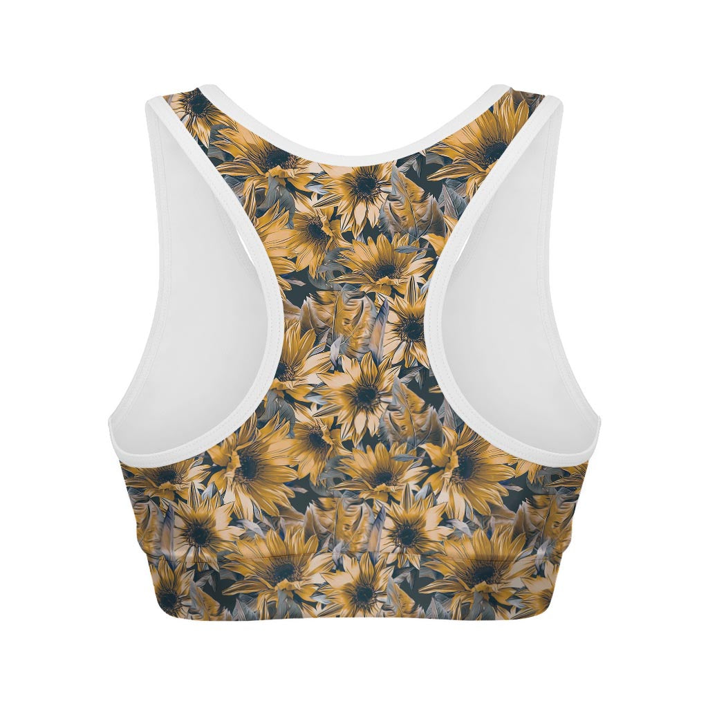 Vintage Sunflower Pattern Print Women's Sports Bra