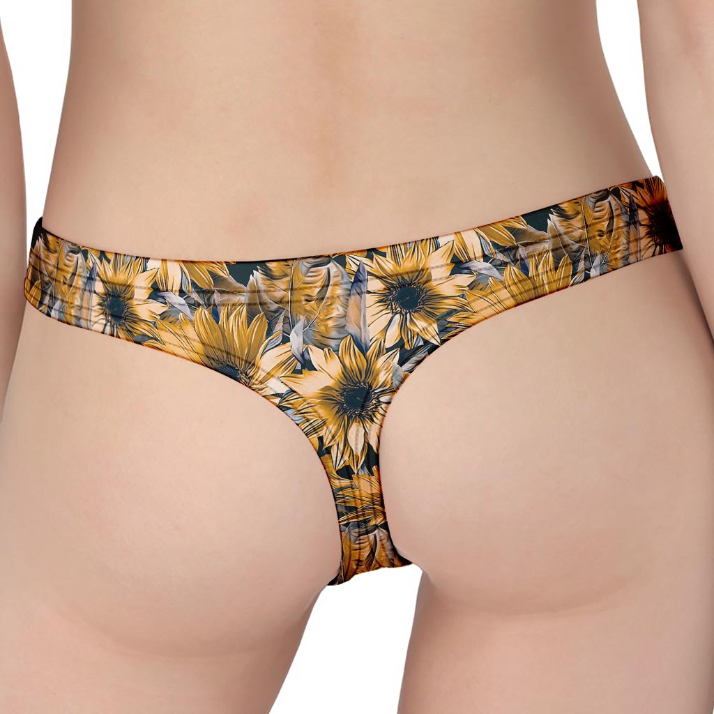 Vintage Sunflower Pattern Print Women's Thong