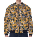Vintage Sunflower Pattern Print Zip Sleeve Bomber Jacket