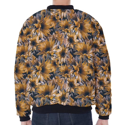 Vintage Sunflower Pattern Print Zip Sleeve Bomber Jacket