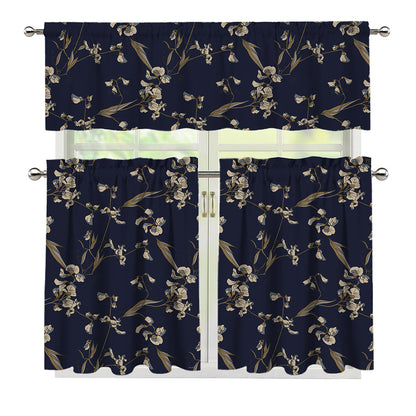 Vintage Sweet Pea Pattern Print 3 Piece Kitchen Curtains