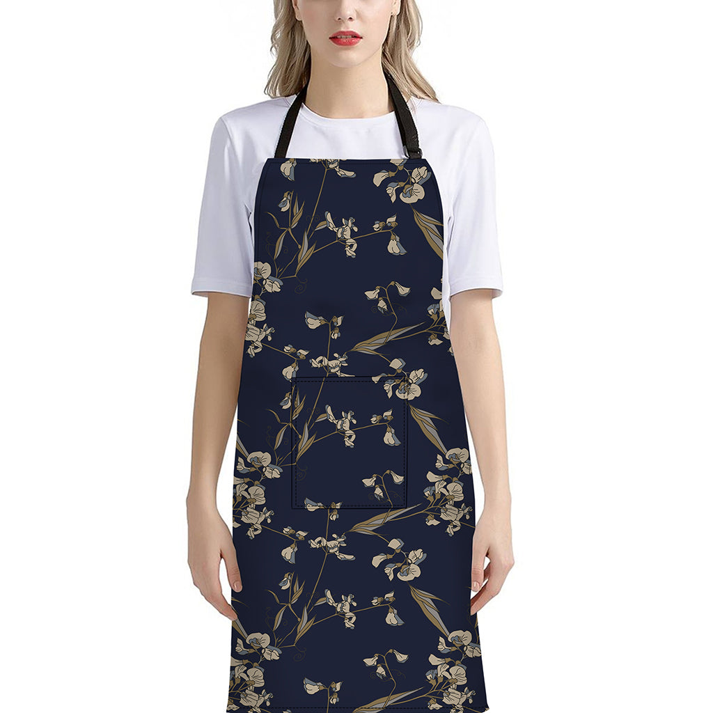 Vintage Sweet Pea Pattern Print Bib Apron With Pocket