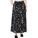 Vintage Sweet Pea Pattern Print Chiffon Maxi Skirt
