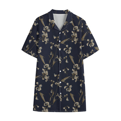 Vintage Sweet Pea Pattern Print Cotton Hawaiian Shirt