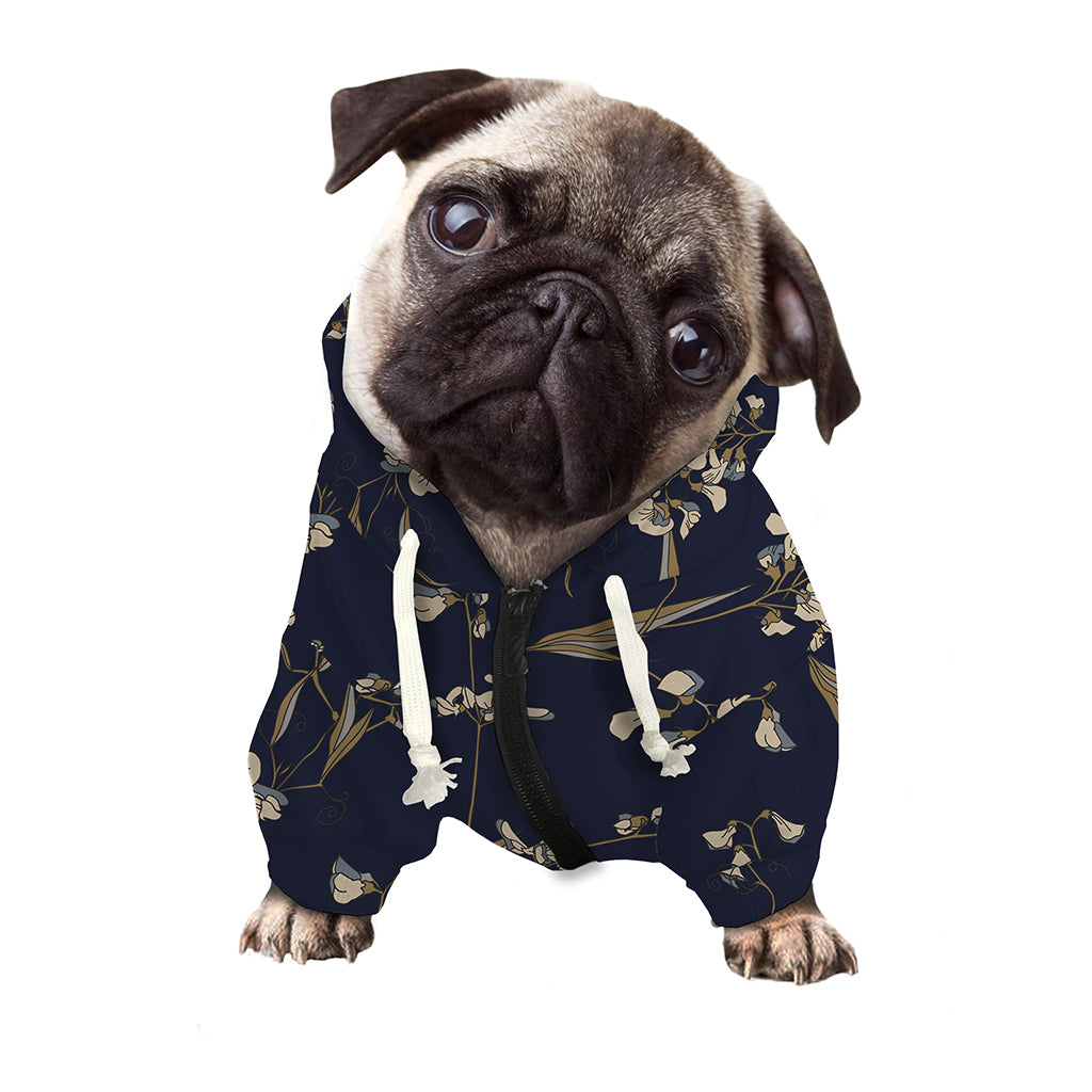 Vintage Sweet Pea Pattern Print Dog Zip Up Hoodie