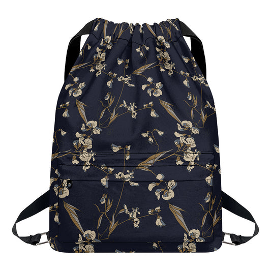 Vintage Sweet Pea Pattern Print Drawstring Backpack