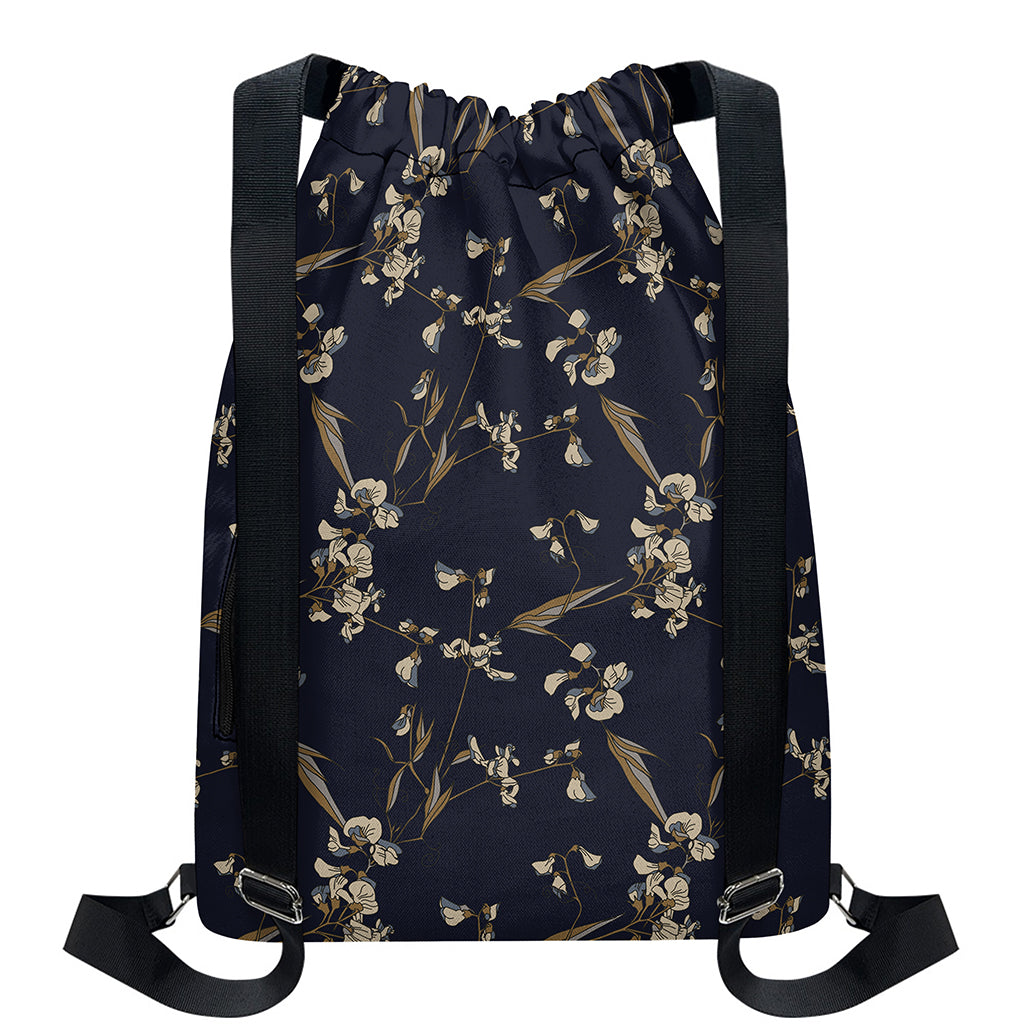 Vintage Sweet Pea Pattern Print Drawstring Backpack