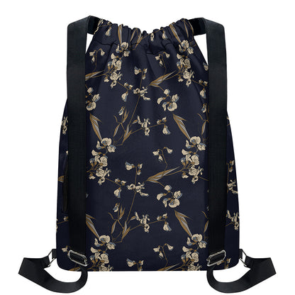Vintage Sweet Pea Pattern Print Drawstring Backpack