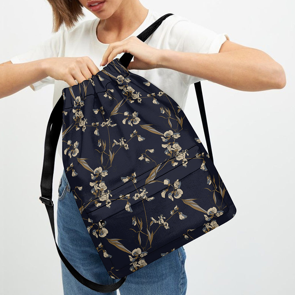 Vintage Sweet Pea Pattern Print Drawstring Backpack