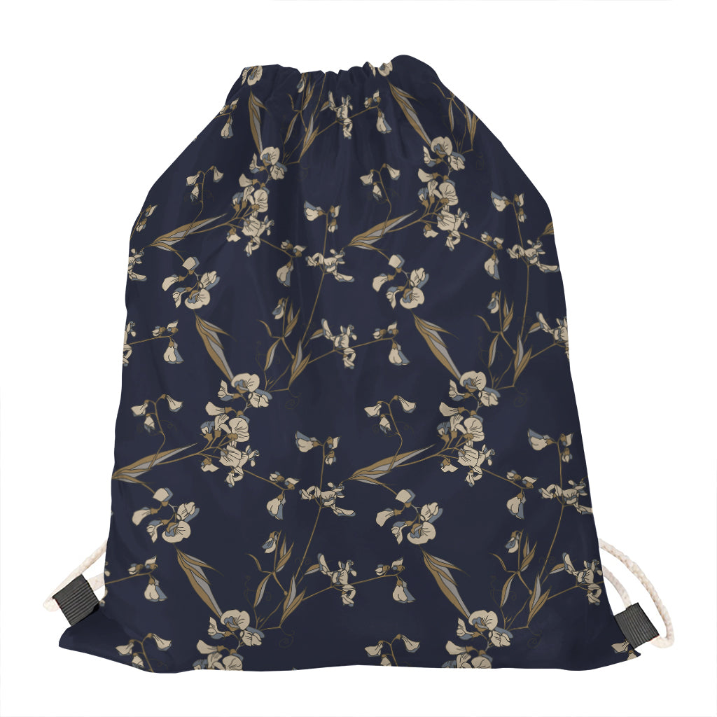 Vintage Sweet Pea Pattern Print Drawstring Bag