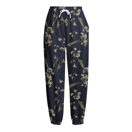 Vintage Sweet Pea Pattern Print Fleece Lined Knit Pants