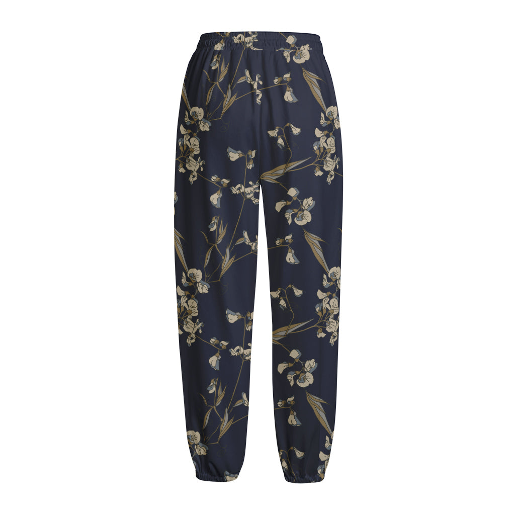 Vintage Sweet Pea Pattern Print Fleece Lined Knit Pants