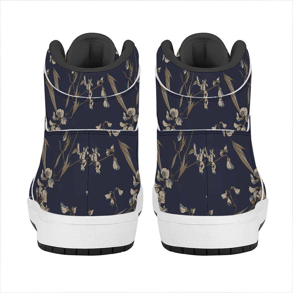 Vintage Sweet Pea Pattern Print High Top Leather Sneakers