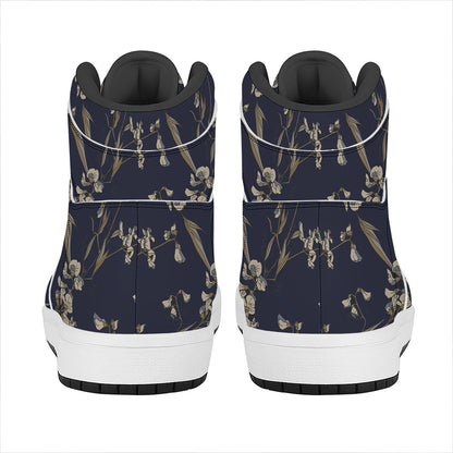Vintage Sweet Pea Pattern Print High Top Leather Sneakers