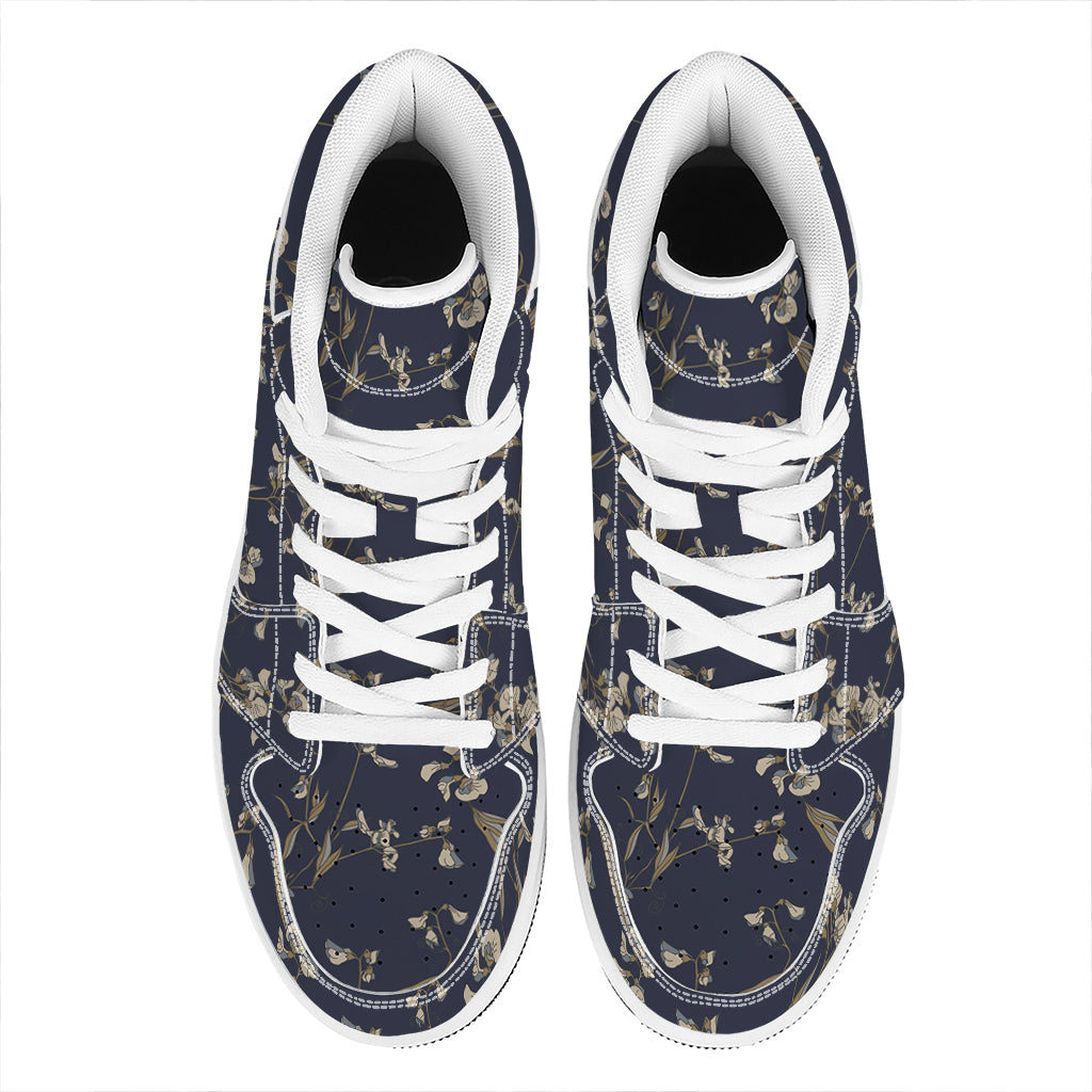 Vintage Sweet Pea Pattern Print High Top Leather Sneakers