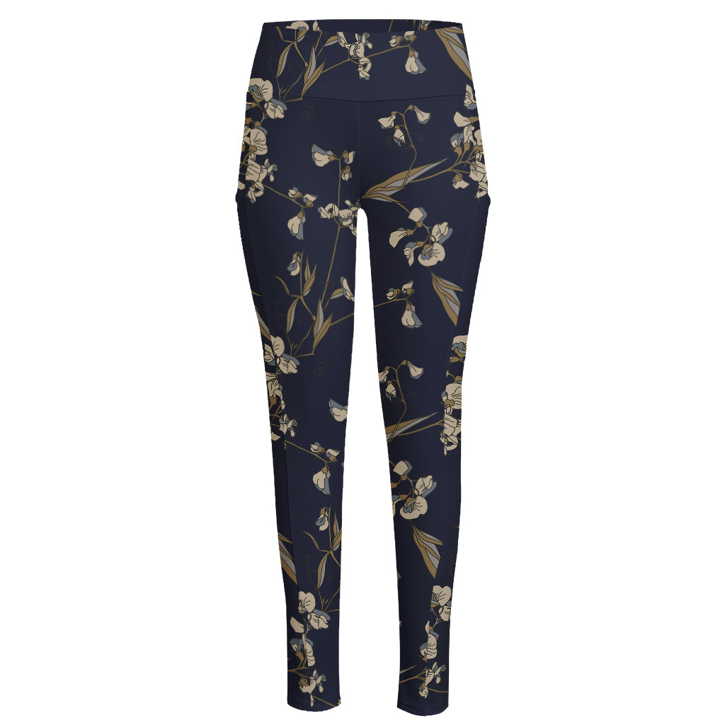 Vintage Sweet Pea Pattern Print High-Waisted Pocket Leggings