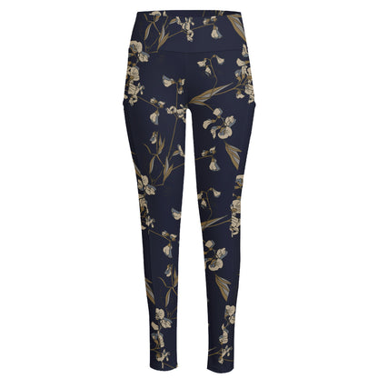 Vintage Sweet Pea Pattern Print High-Waisted Pocket Leggings