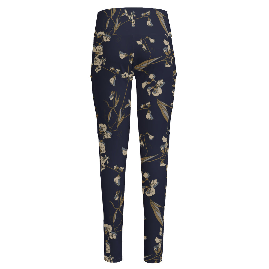Vintage Sweet Pea Pattern Print High-Waisted Pocket Leggings