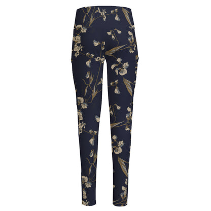 Vintage Sweet Pea Pattern Print High-Waisted Pocket Leggings