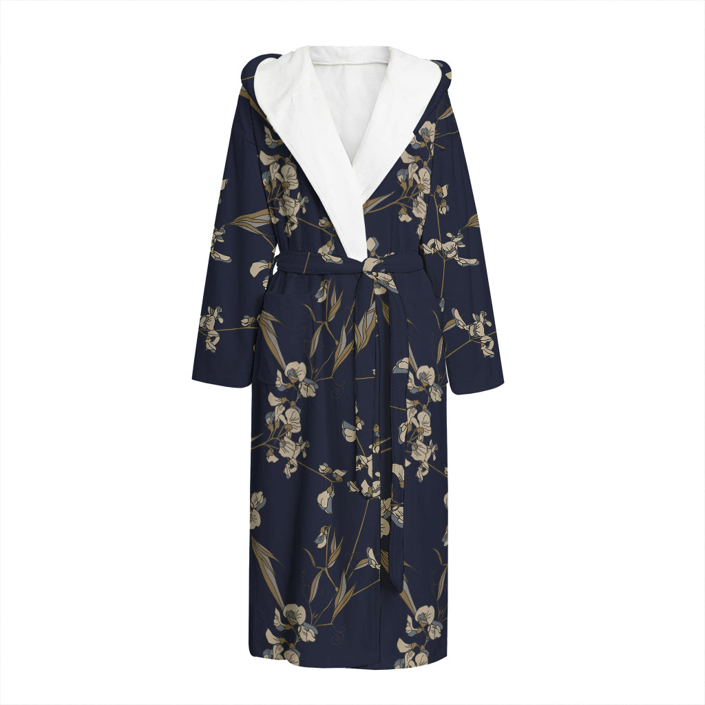 Vintage Sweet Pea Pattern Print Hooded Bathrobe