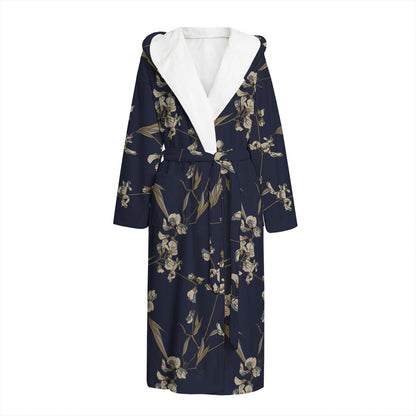 Vintage Sweet Pea Pattern Print Hooded Bathrobe