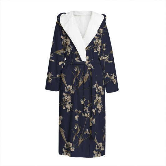 Vintage Sweet Pea Pattern Print Hooded Bathrobe
