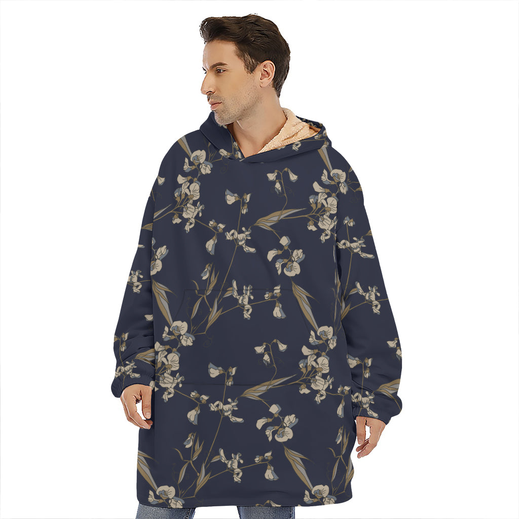 Vintage Sweet Pea Pattern Print Hoodie Blanket