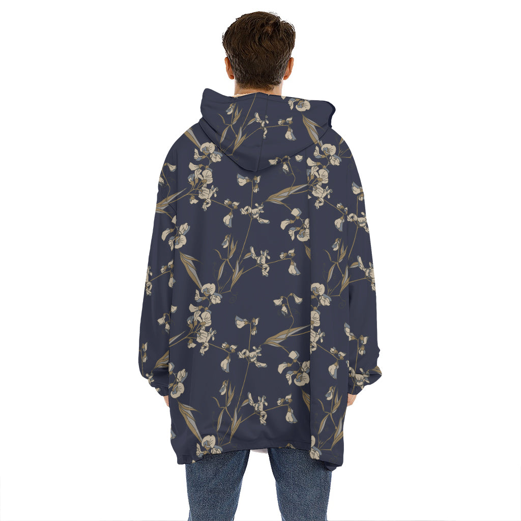 Vintage Sweet Pea Pattern Print Hoodie Blanket