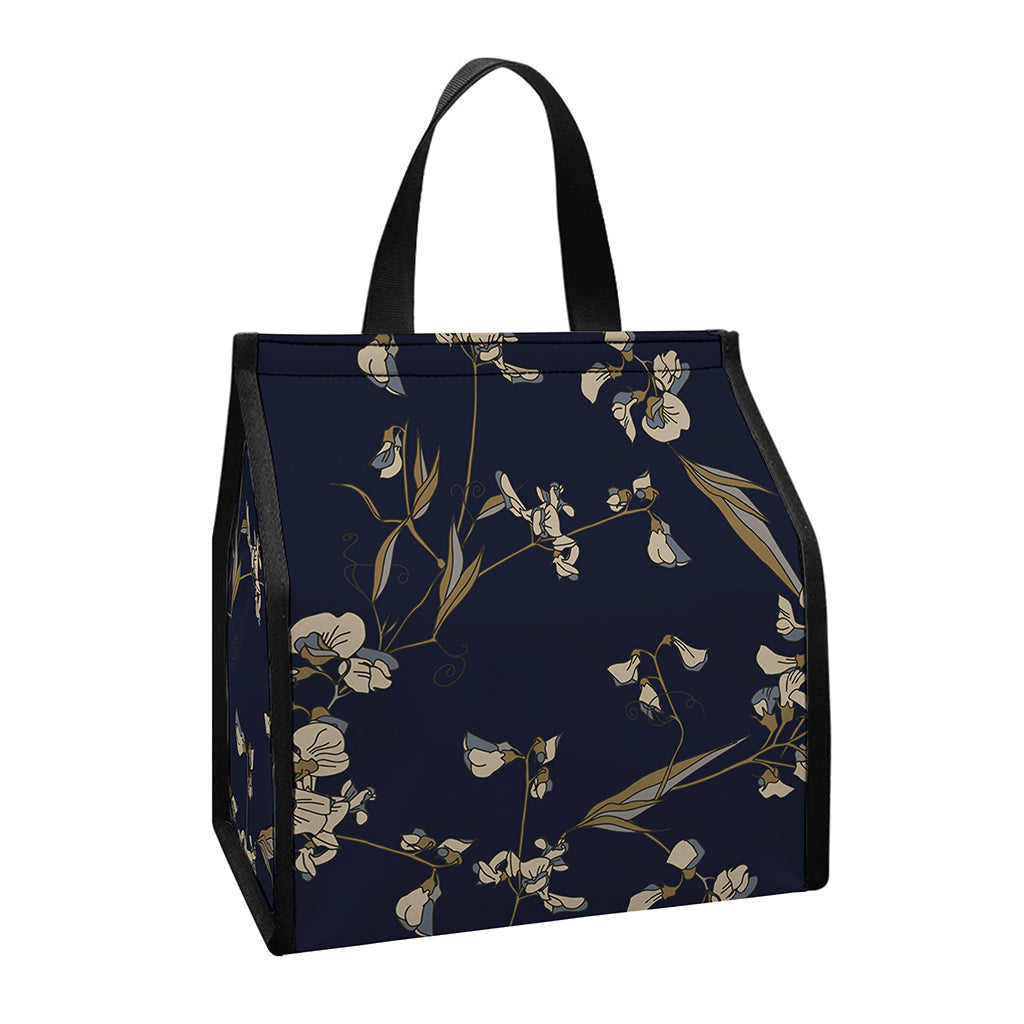 Vintage Sweet Pea Pattern Print Insulated Lunch Tote