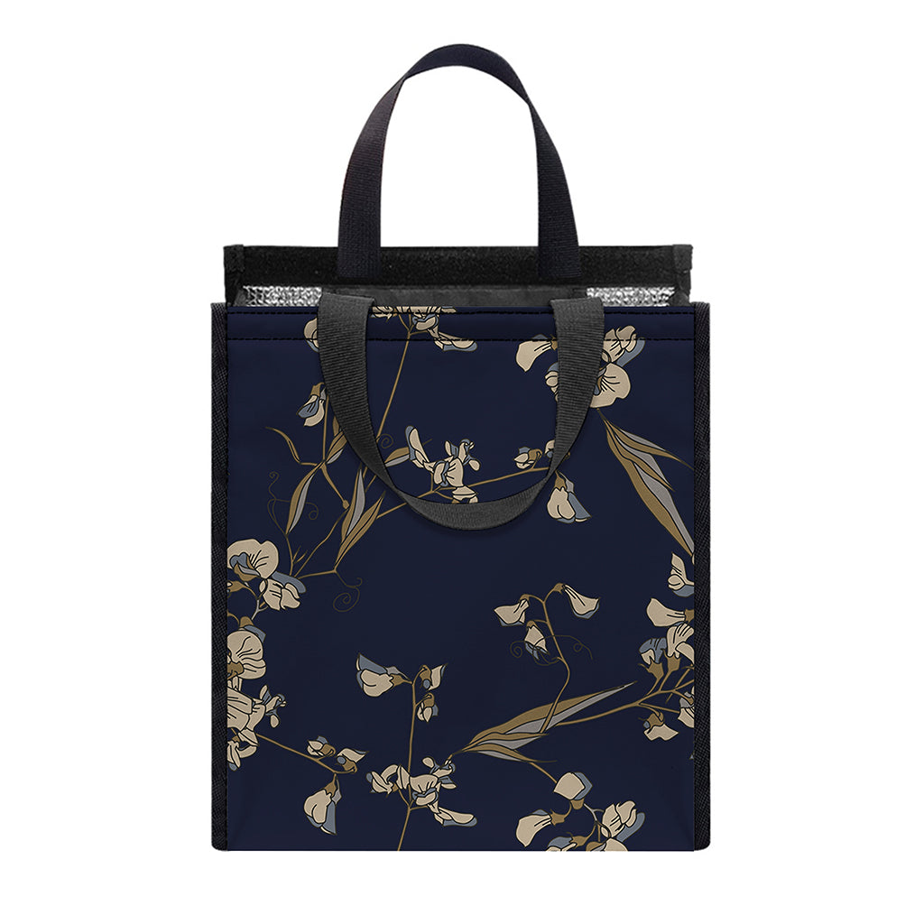 Vintage Sweet Pea Pattern Print Insulated Lunch Tote
