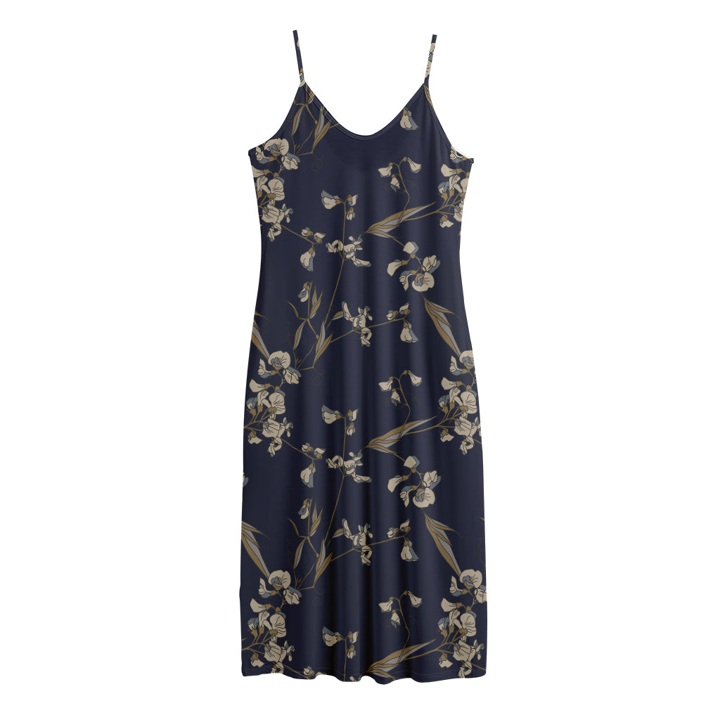 Vintage Sweet Pea Pattern Print Jersey Midi Cami Dress