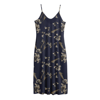 Vintage Sweet Pea Pattern Print Jersey Midi Cami Dress