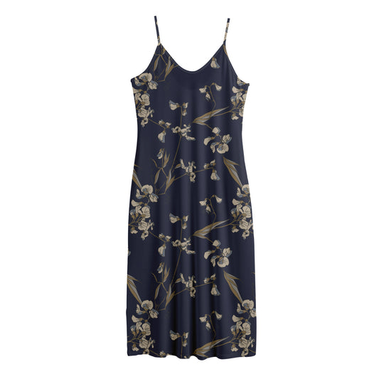Vintage Sweet Pea Pattern Print Jersey Midi Cami Dress