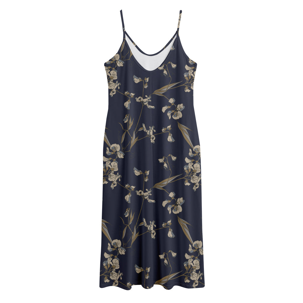 Vintage Sweet Pea Pattern Print Jersey Midi Cami Dress