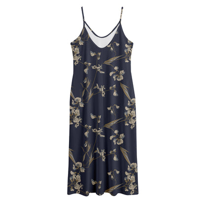Vintage Sweet Pea Pattern Print Jersey Midi Cami Dress