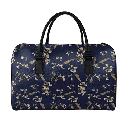 Vintage Sweet Pea Pattern Print Leather Duffle Bag
