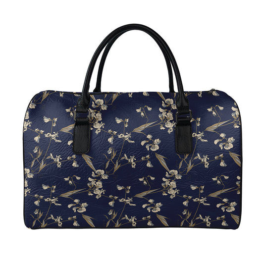 Vintage Sweet Pea Pattern Print Leather Duffle Bag