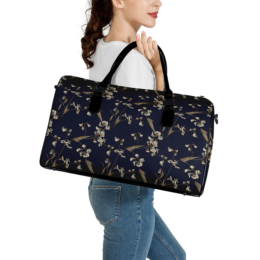 Vintage Sweet Pea Pattern Print Leather Duffle Bag