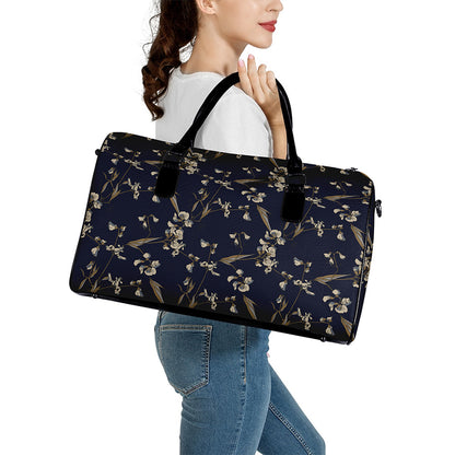 Vintage Sweet Pea Pattern Print Leather Duffle Bag