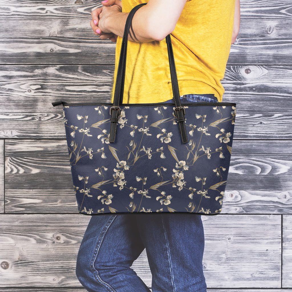 Vintage Sweet Pea Pattern Print Leather Tote Bag