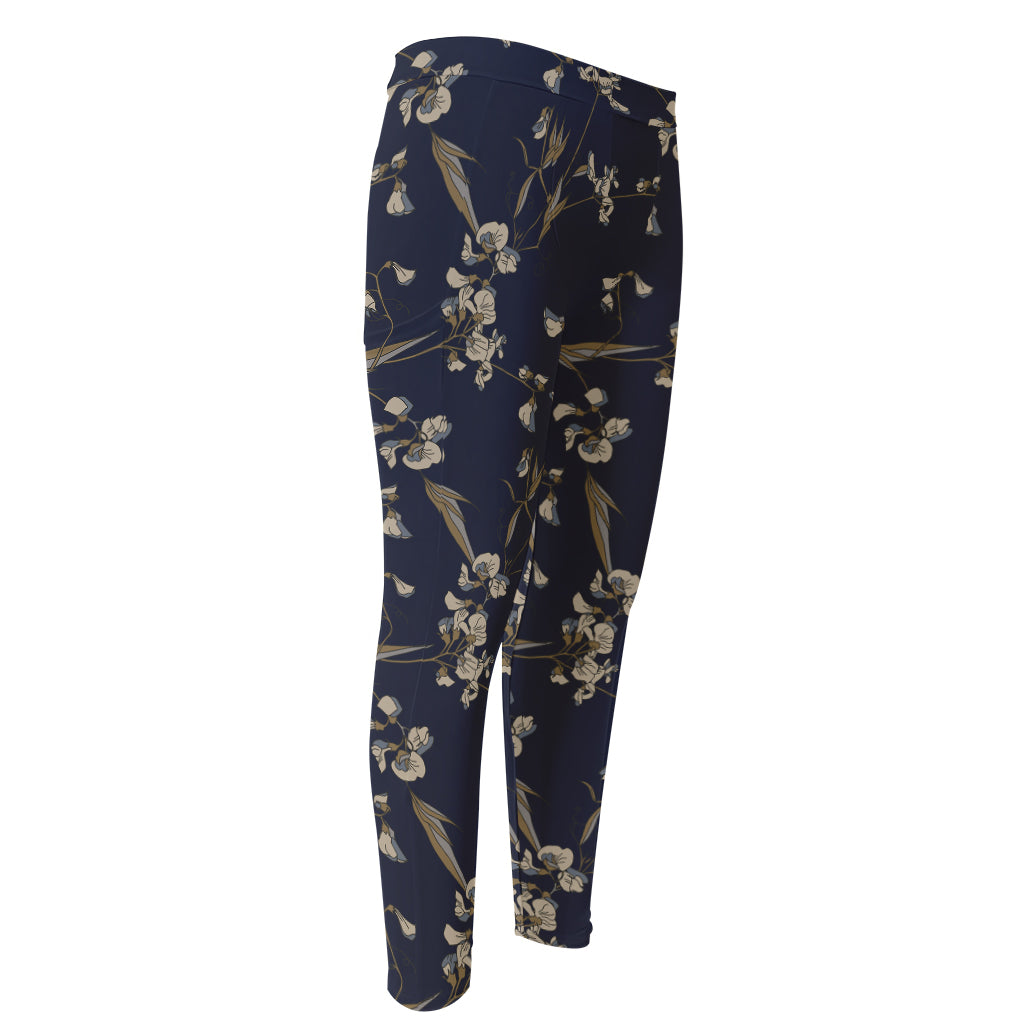 Vintage Sweet Pea Pattern Print Men's Compression Pants