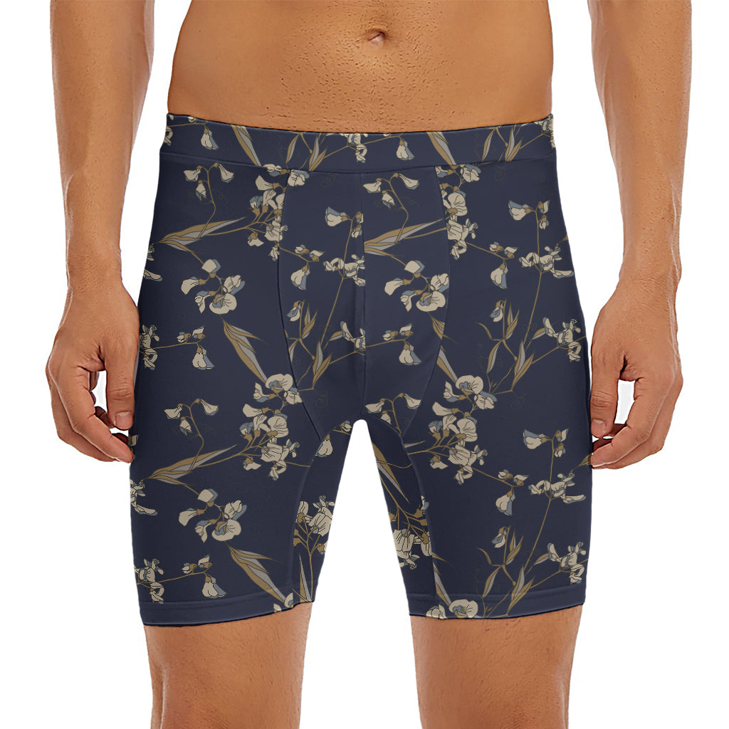 Vintage Sweet Pea Pattern Print Men's Long Boxer Briefs