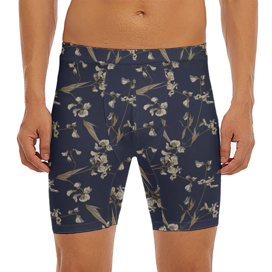 Vintage Sweet Pea Pattern Print Men's Long Boxer Briefs