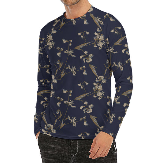 Vintage Sweet Pea Pattern Print Men's Long Sleeve Rash Guard