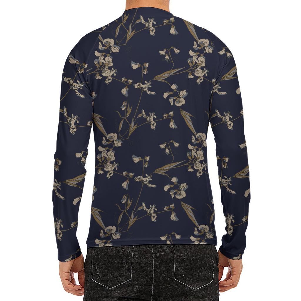 Vintage Sweet Pea Pattern Print Men's Long Sleeve Rash Guard