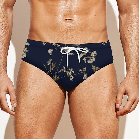 Vintage Sweet Pea Pattern Print Men's Swim Briefs