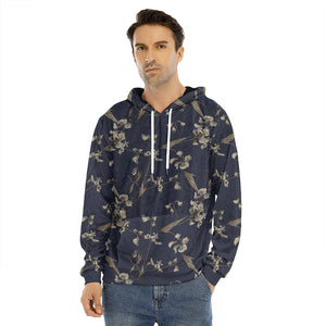 Vintage Sweet Pea Pattern Print Men's Velvet Pullover Hoodie