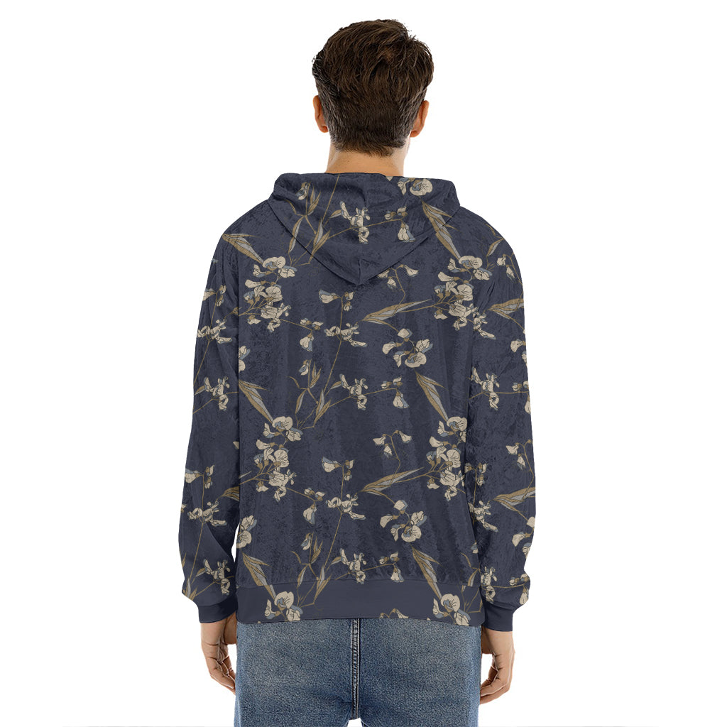 Vintage Sweet Pea Pattern Print Men's Velvet Pullover Hoodie