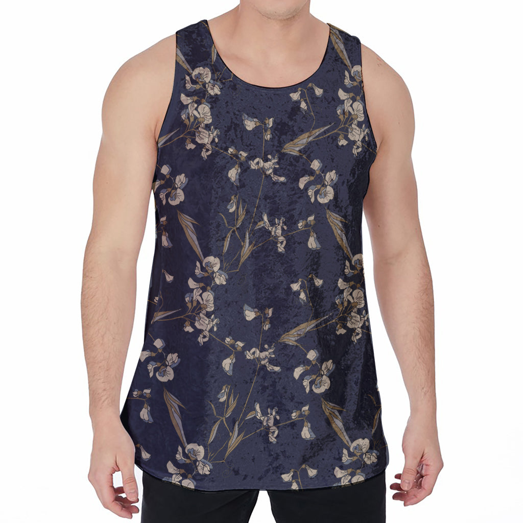 Vintage Sweet Pea Pattern Print Men's Velvet Tank Top