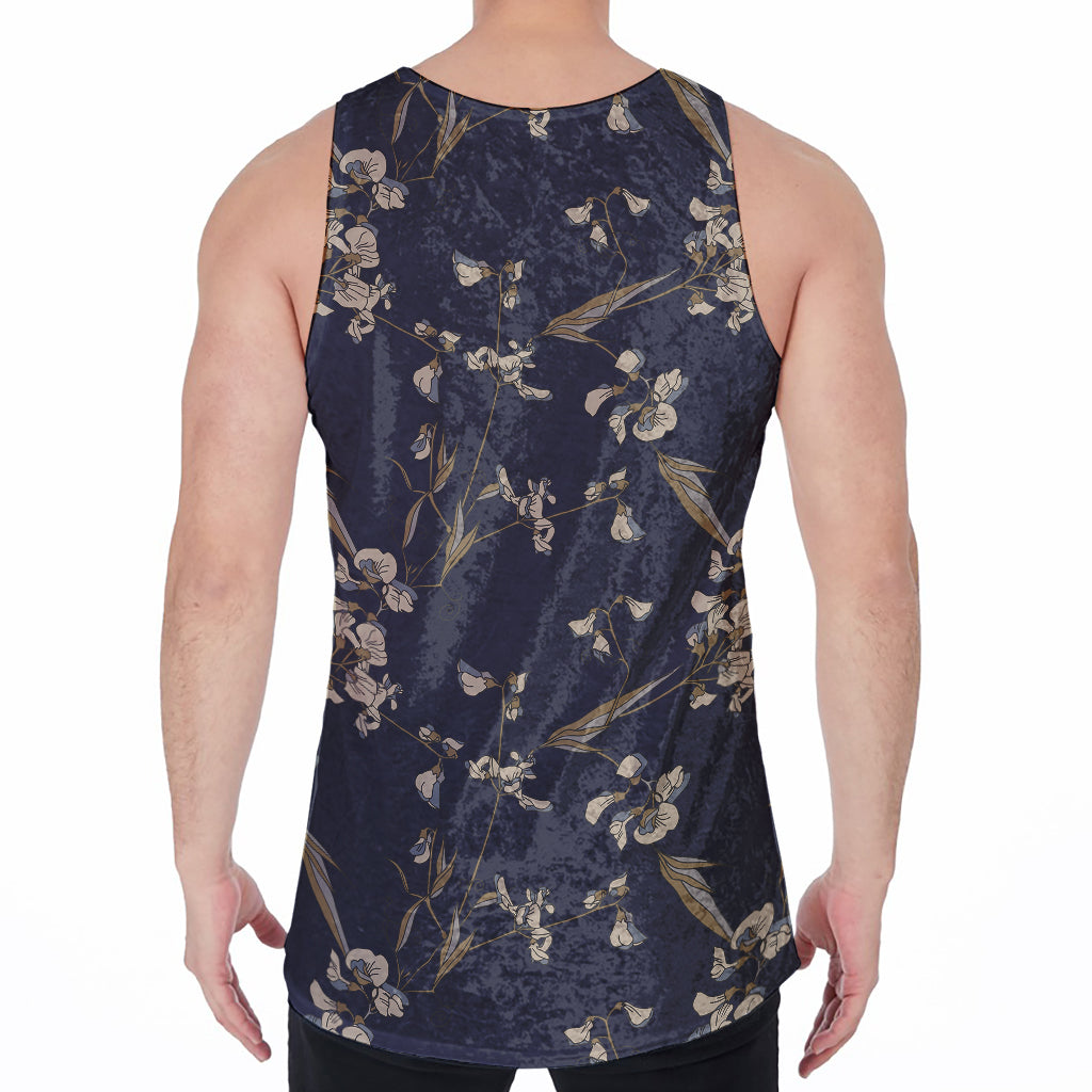 Vintage Sweet Pea Pattern Print Men's Velvet Tank Top